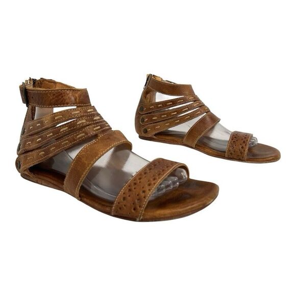 Bed Stu Women's Size 10 Brown Leather Gladiator Sandals Zip Back Buckle Boho - Picture 1 of 9